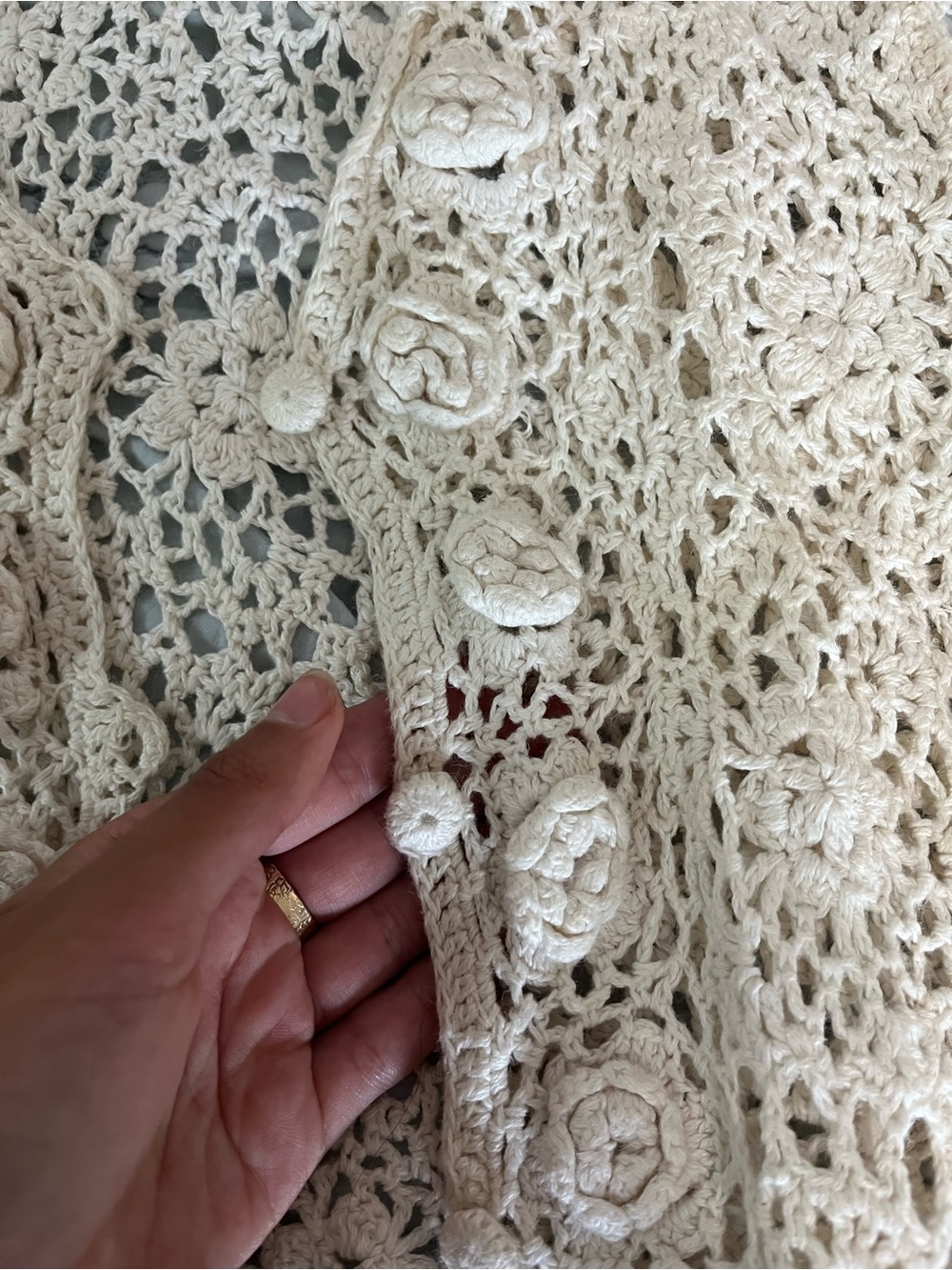 Cream Crochet Button-Front Vest - Picture 2 of 4
